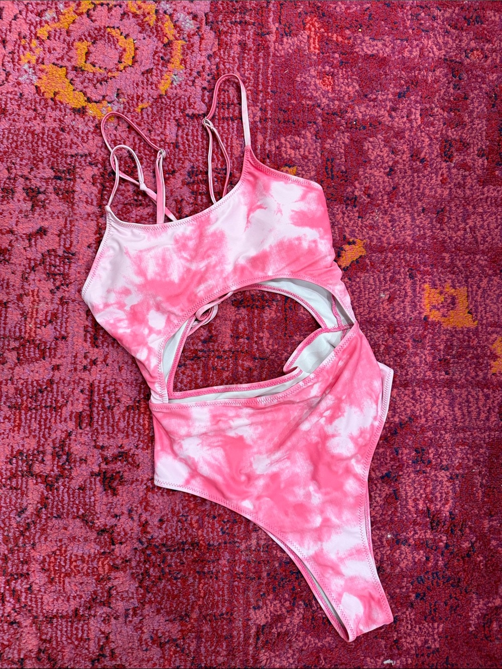 Pink Tie-Dye One-Piece Swimsuit with Cutout